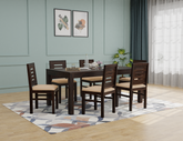 Due Solid Sheesham Wood Six Seater Dining Set (Walnut Finish)